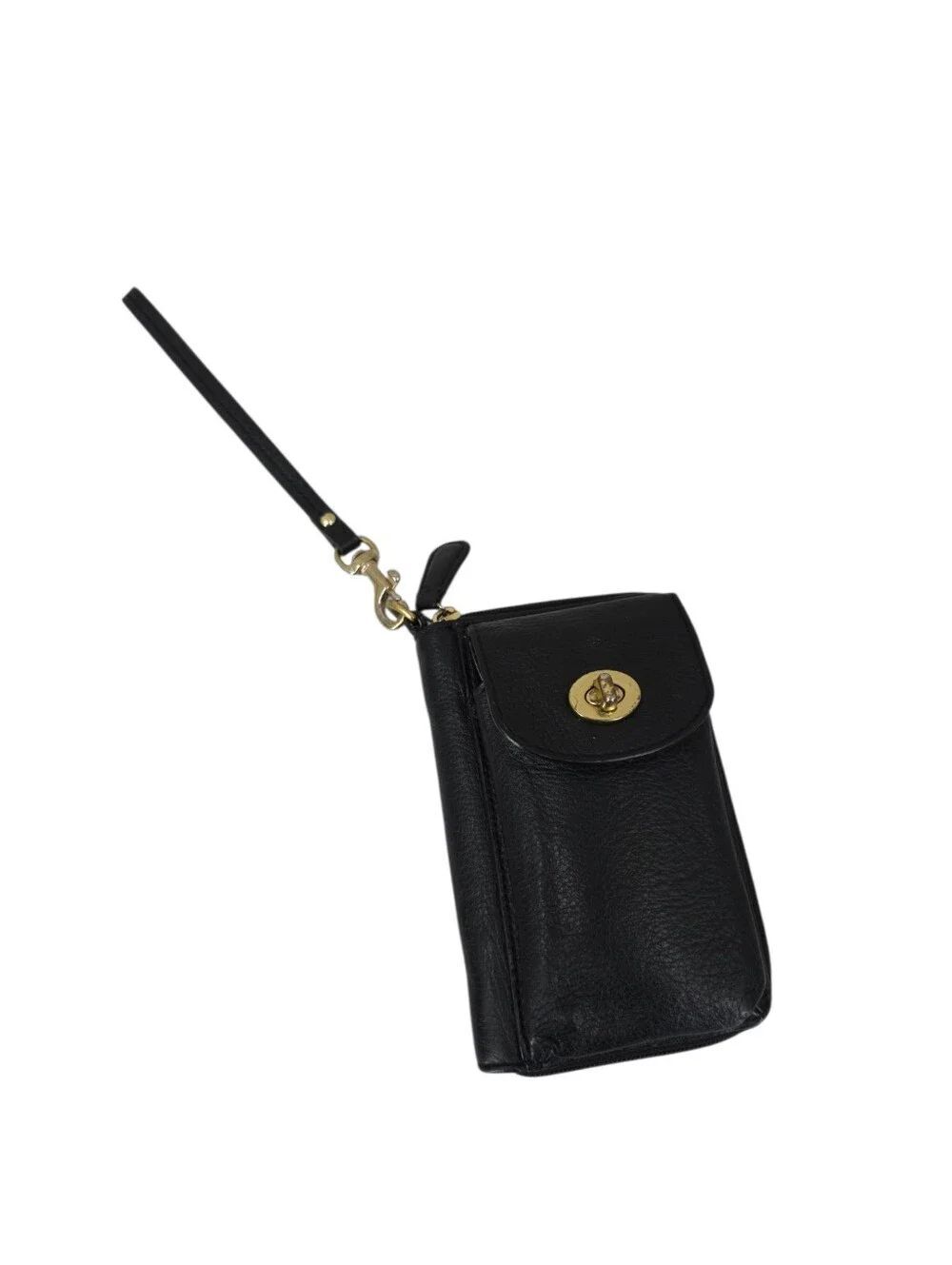 Coach Campbell Vintage Black Leather Wristlet Phone Pouch Gold Turn-Lock SLG